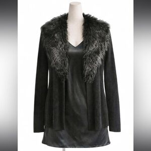 Black Y2K Guess Los Angeles Removable Faux Fur Cardigan